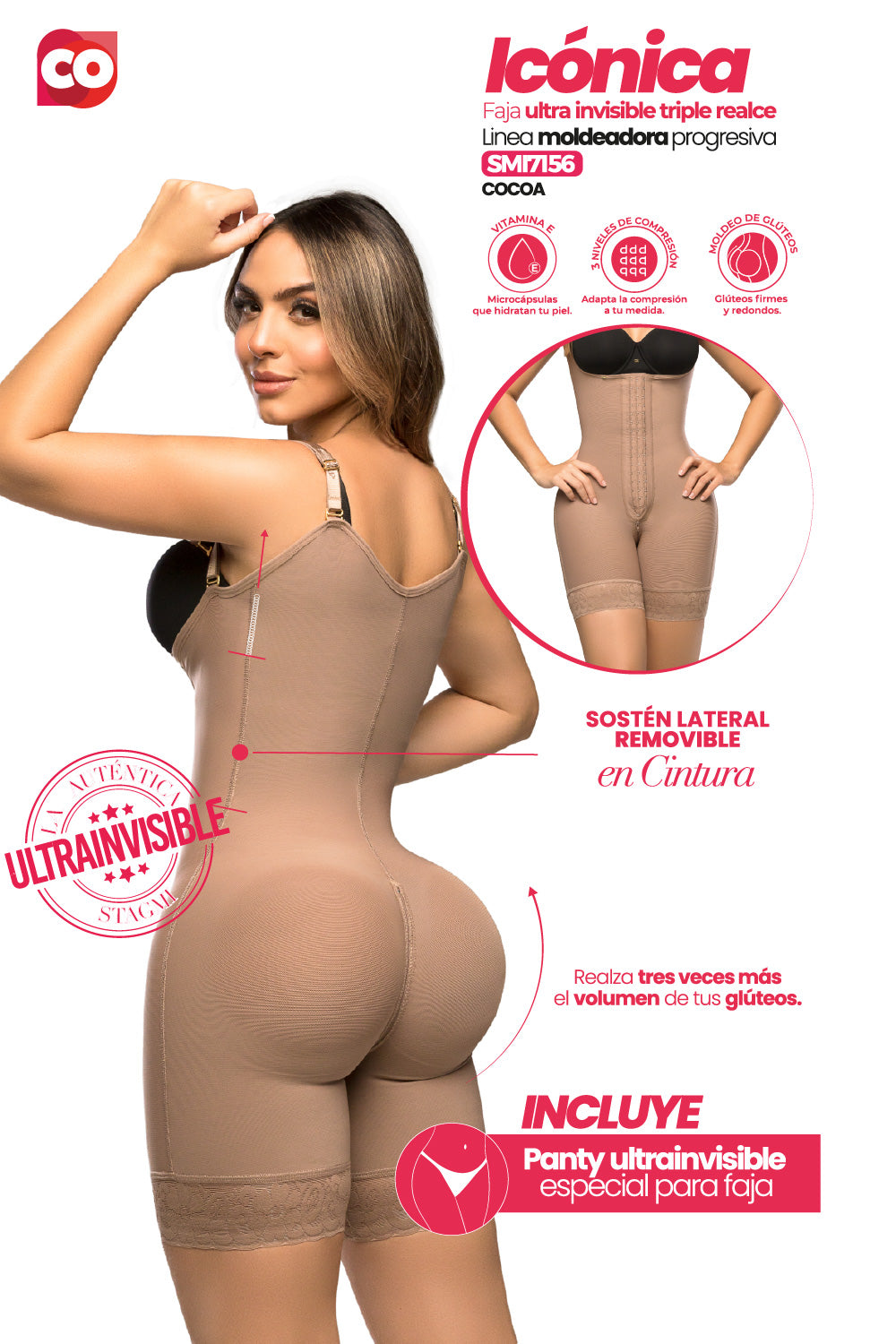 Faja SMI7156 – Faja con triple realce de glúteos – Compresión alta